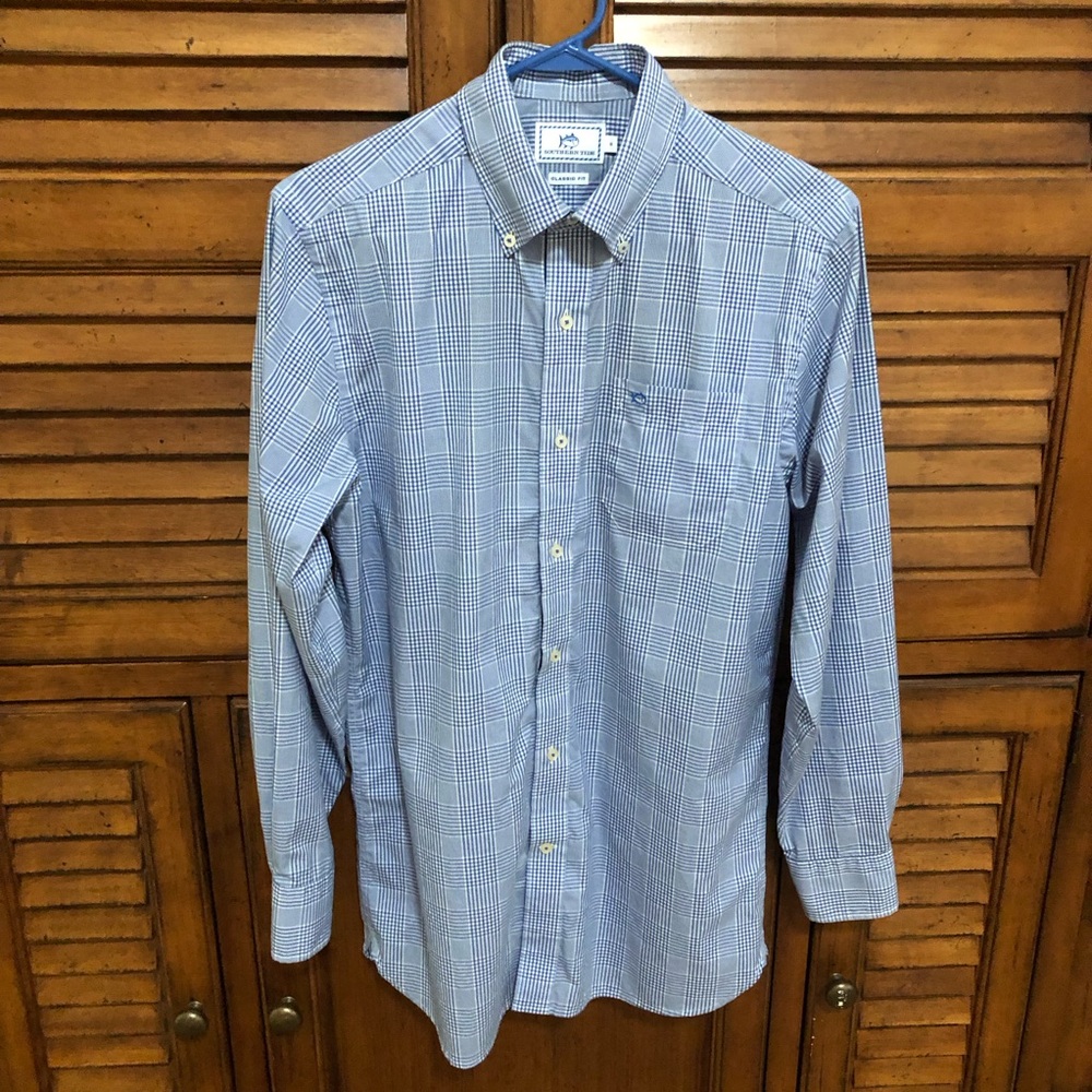 Southern Tide Blue & White Plaid Long Sleeved Shirt - Size Small 🔹